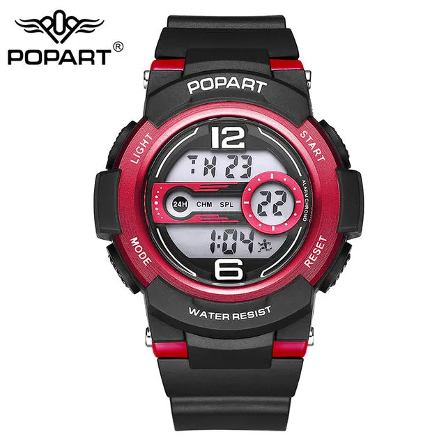 POPART Children Watch 7-Colored Back Light Stopwatch 50m Waterproof LED Digital Sport Wristwatch Children Watches For Boys Girls