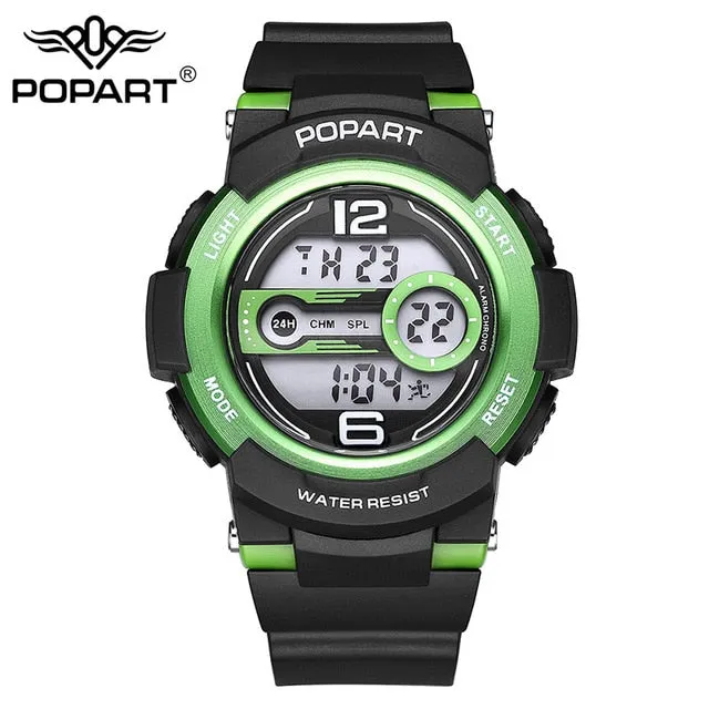 POPART Children Watch 7-Colored Back Light Stopwatch 50m Waterproof LED Digital Sport Wristwatch Children Watches For Boys Girls
