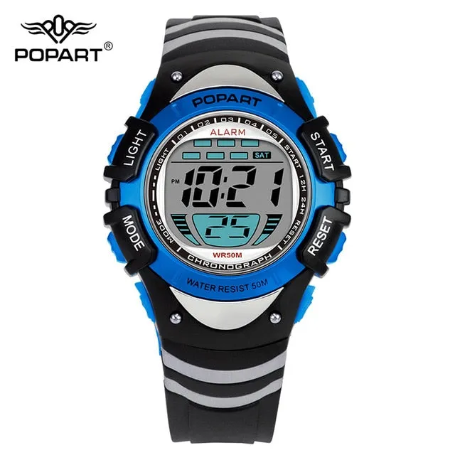 POPART Kids Watches Stopwatch Alarm 50M Waterproof LED Digital Wristwatches Fashion Sport Watch Children Watches For Boys Girls
