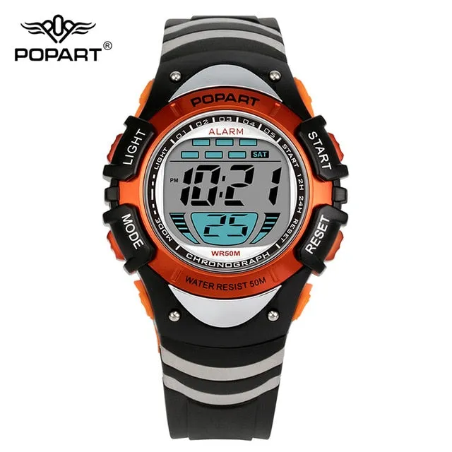 POPART Kids Watches Stopwatch Alarm 50M Waterproof LED Digital Wristwatches Fashion Sport Watch Children Watches For Boys Girls
