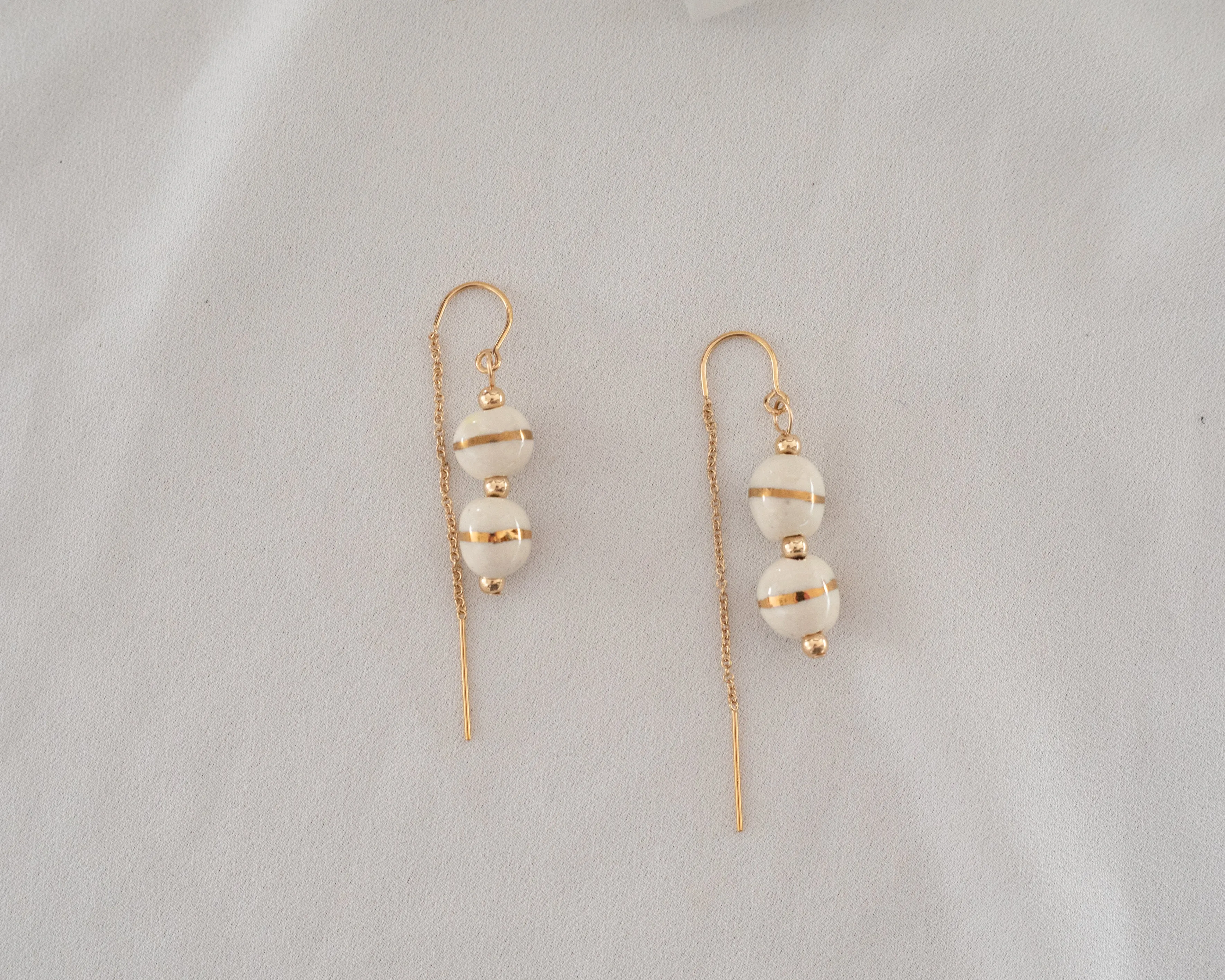 Porcelain Drop Gold Filled Threader Earrings