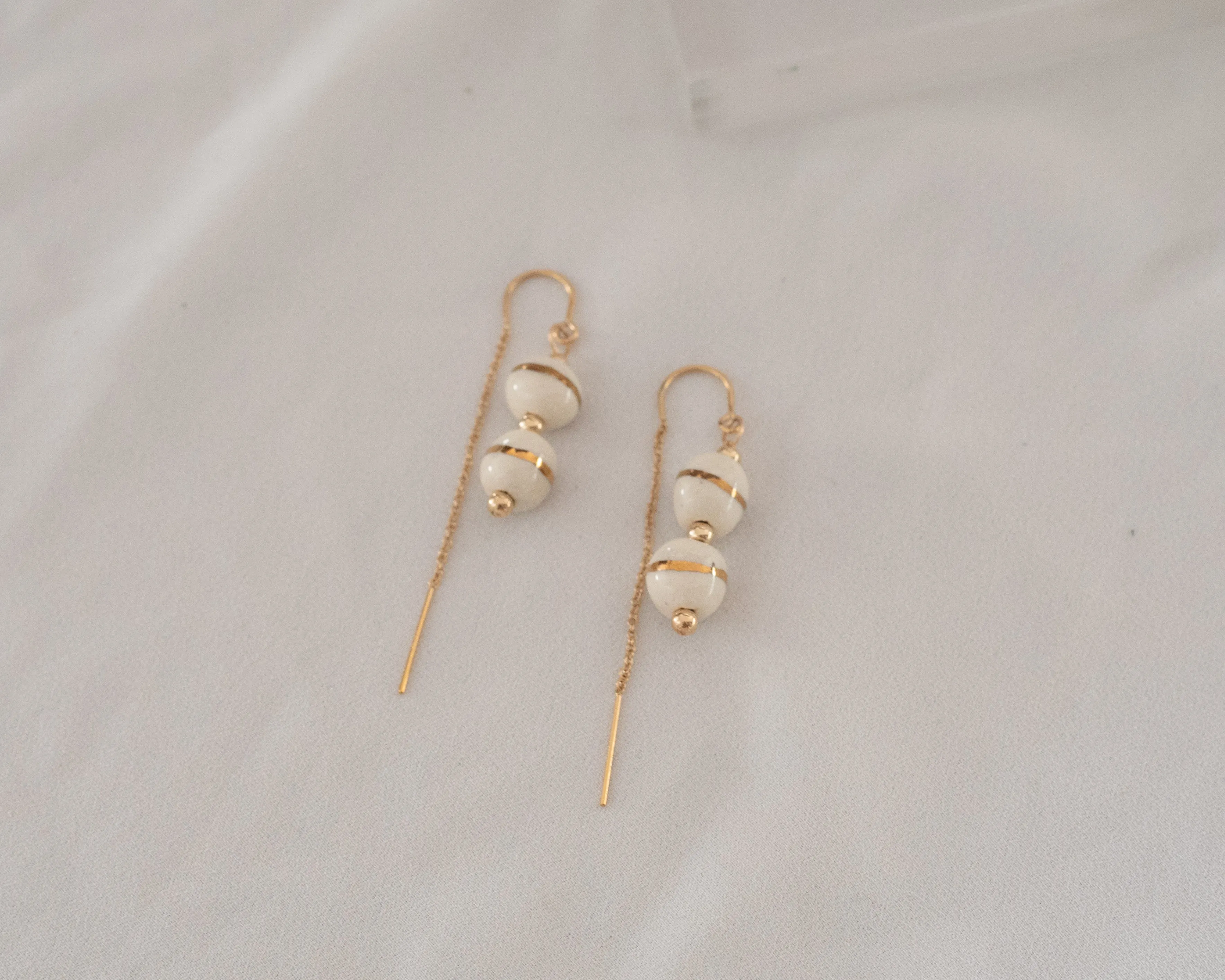 Porcelain Drop Gold Filled Threader Earrings
