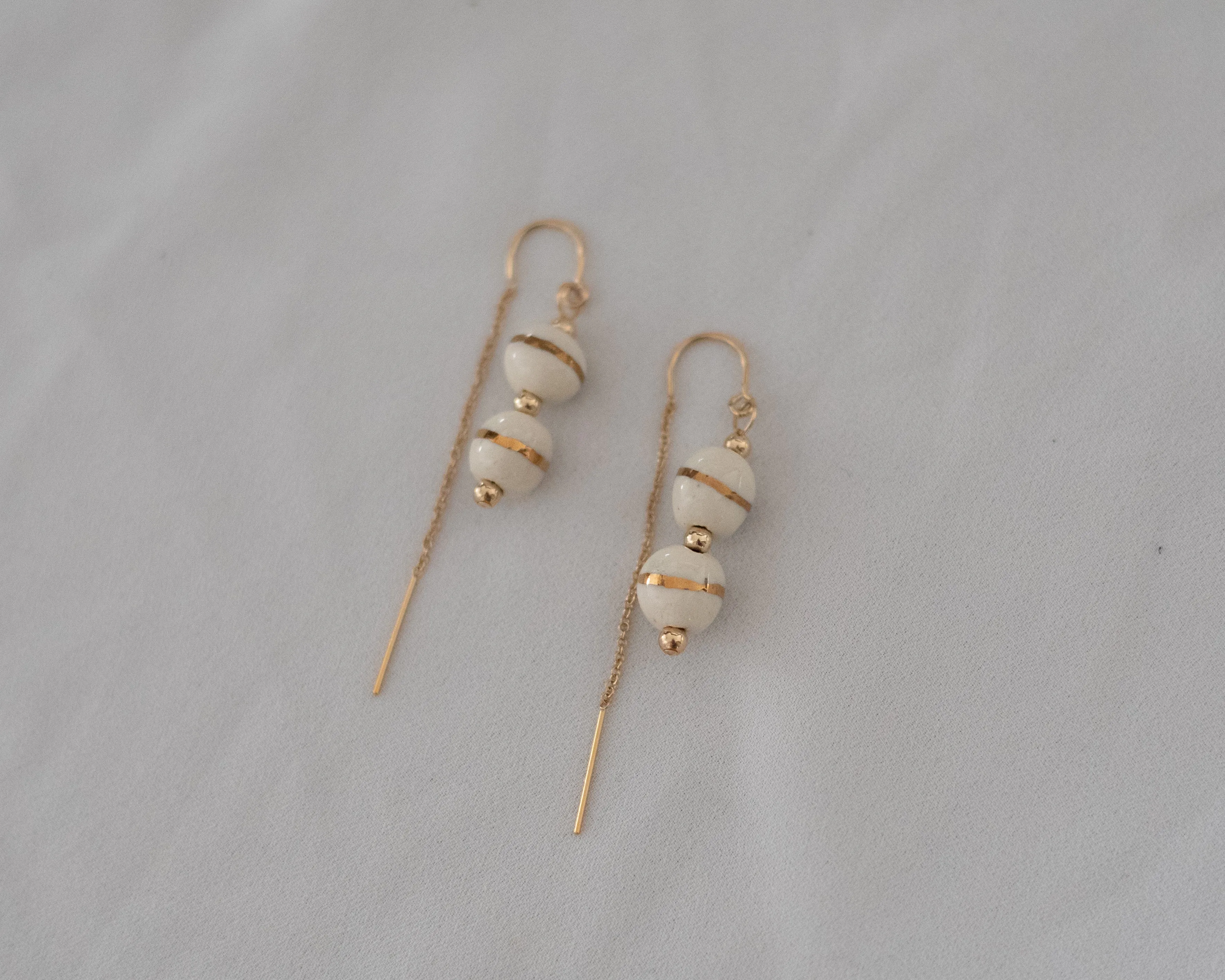 Porcelain Drop Gold Filled Threader Earrings