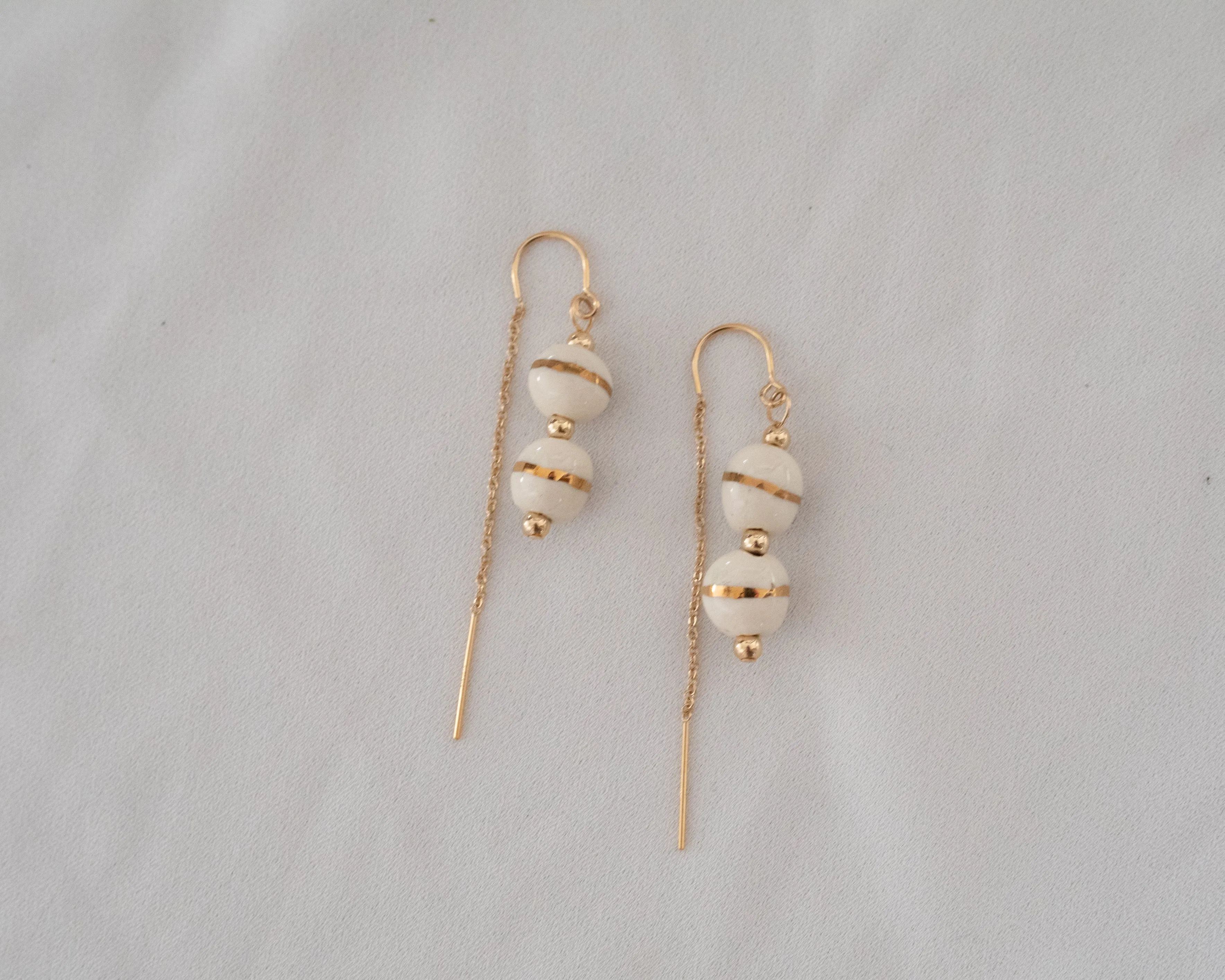 Porcelain Drop Gold Filled Threader Earrings