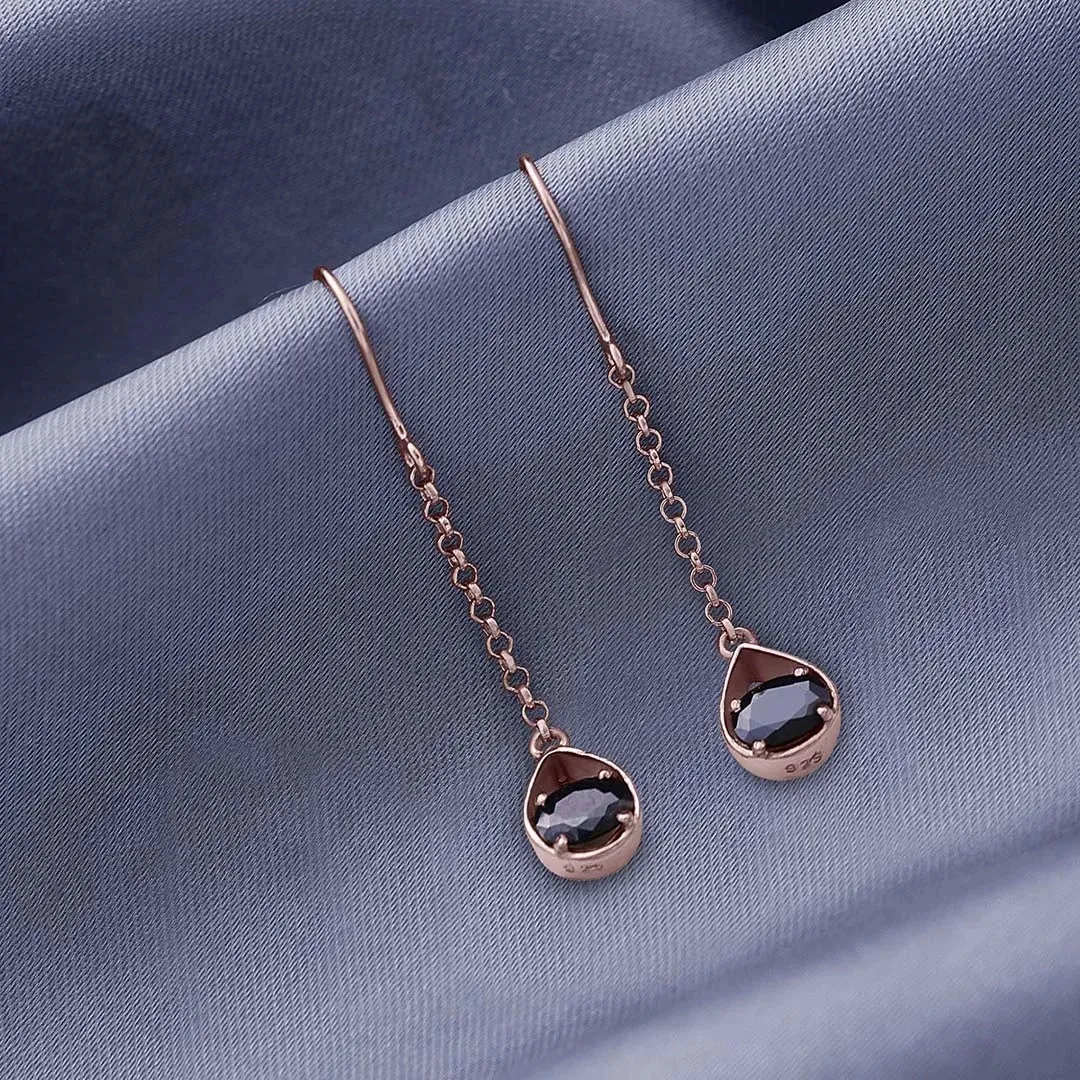 Pure Silver Earrings - Made With Shimmering Rose Gold Onyx