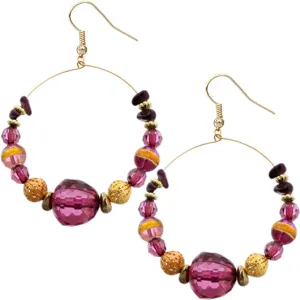 Purple Beaded Coil Hoop Earrings