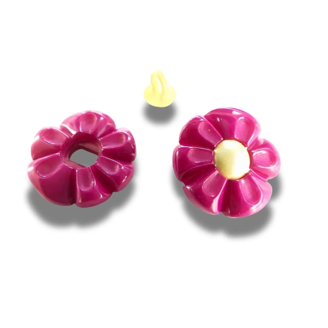 Purple Flower-Shaped Buttons with Detachable Yellow Shank