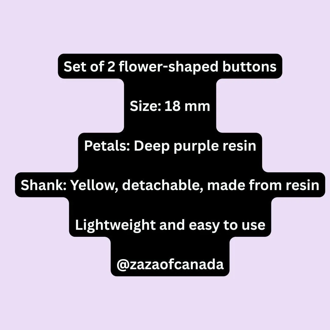 Purple Flower-Shaped Buttons with Detachable Yellow Shank