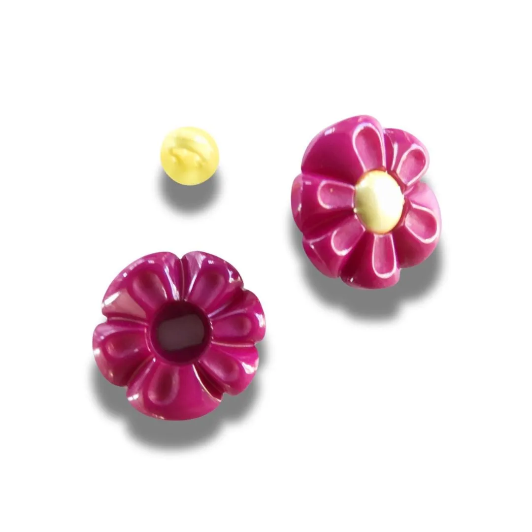 Purple Flower-Shaped Buttons with Detachable Yellow Shank