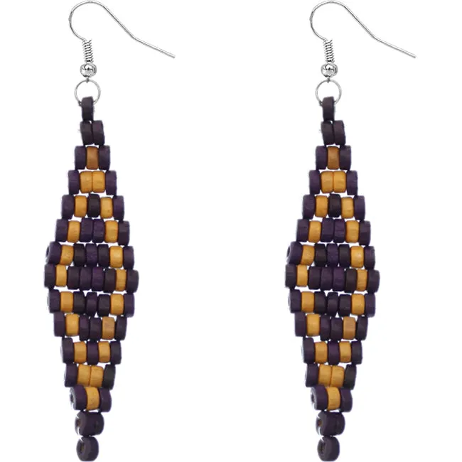 Purple Wooden Tier Diamond Shaped Earrings