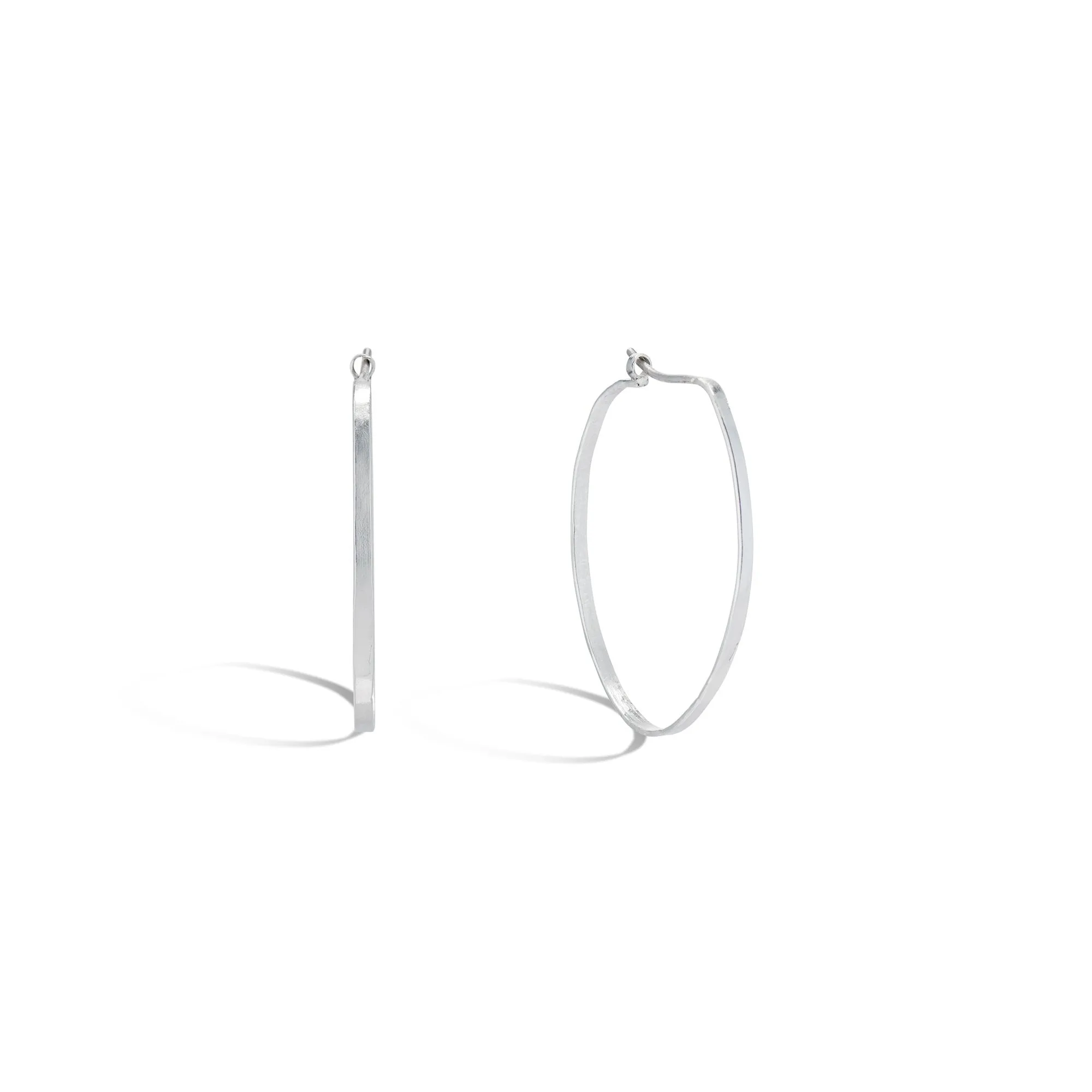"Elsa" Sterling Silver Profile Hammered Oval Hoop Earrings