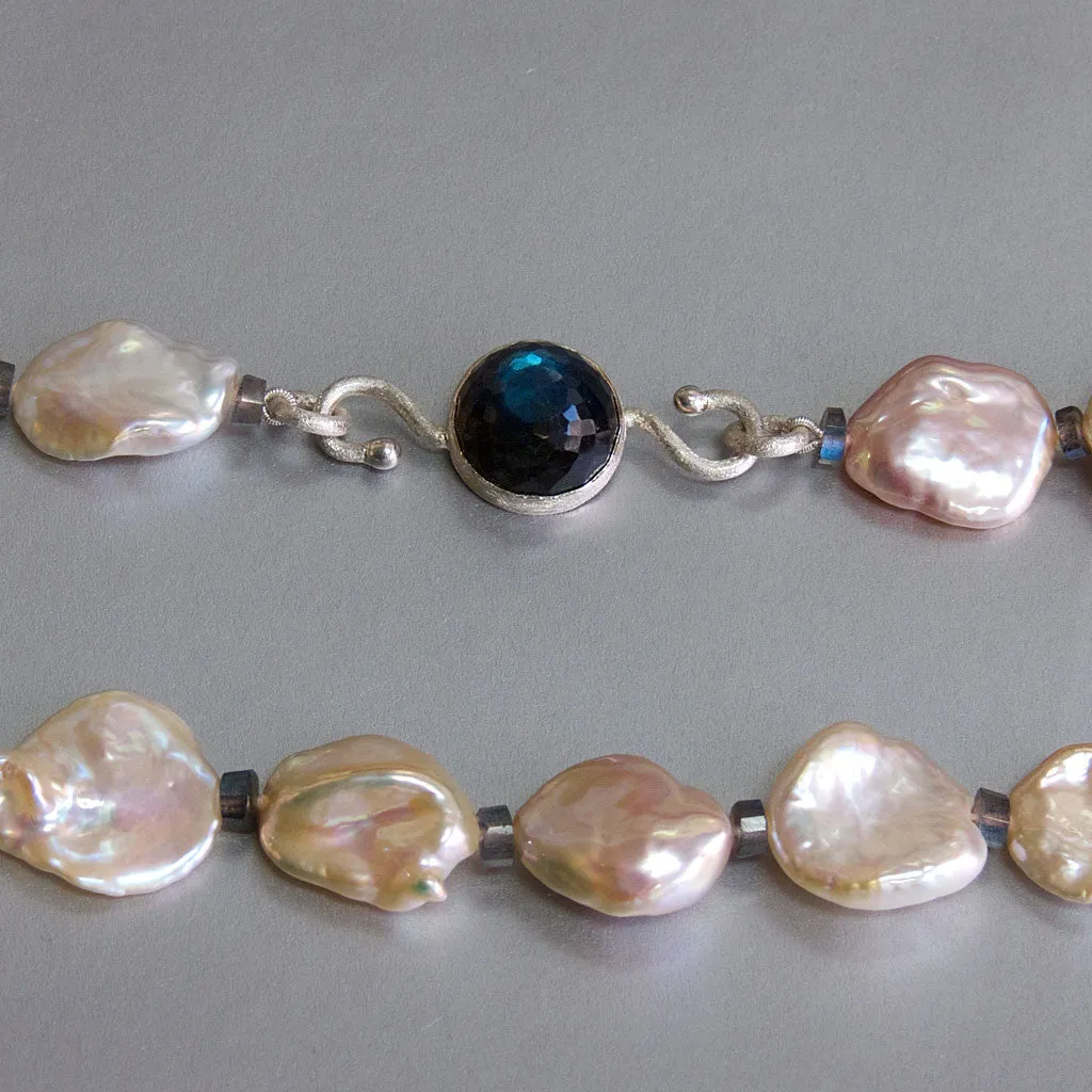 "Floating Petals" One of a Kind Golden-Pink Keshi Pearl & Labradorite Gemstone Necklace by Arpaia Lang