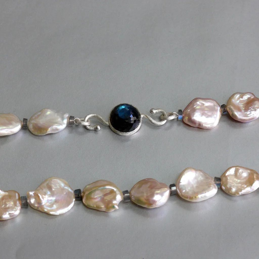 "Floating Petals" One of a Kind Golden-Pink Keshi Pearl & Labradorite Gemstone Necklace by Arpaia Lang