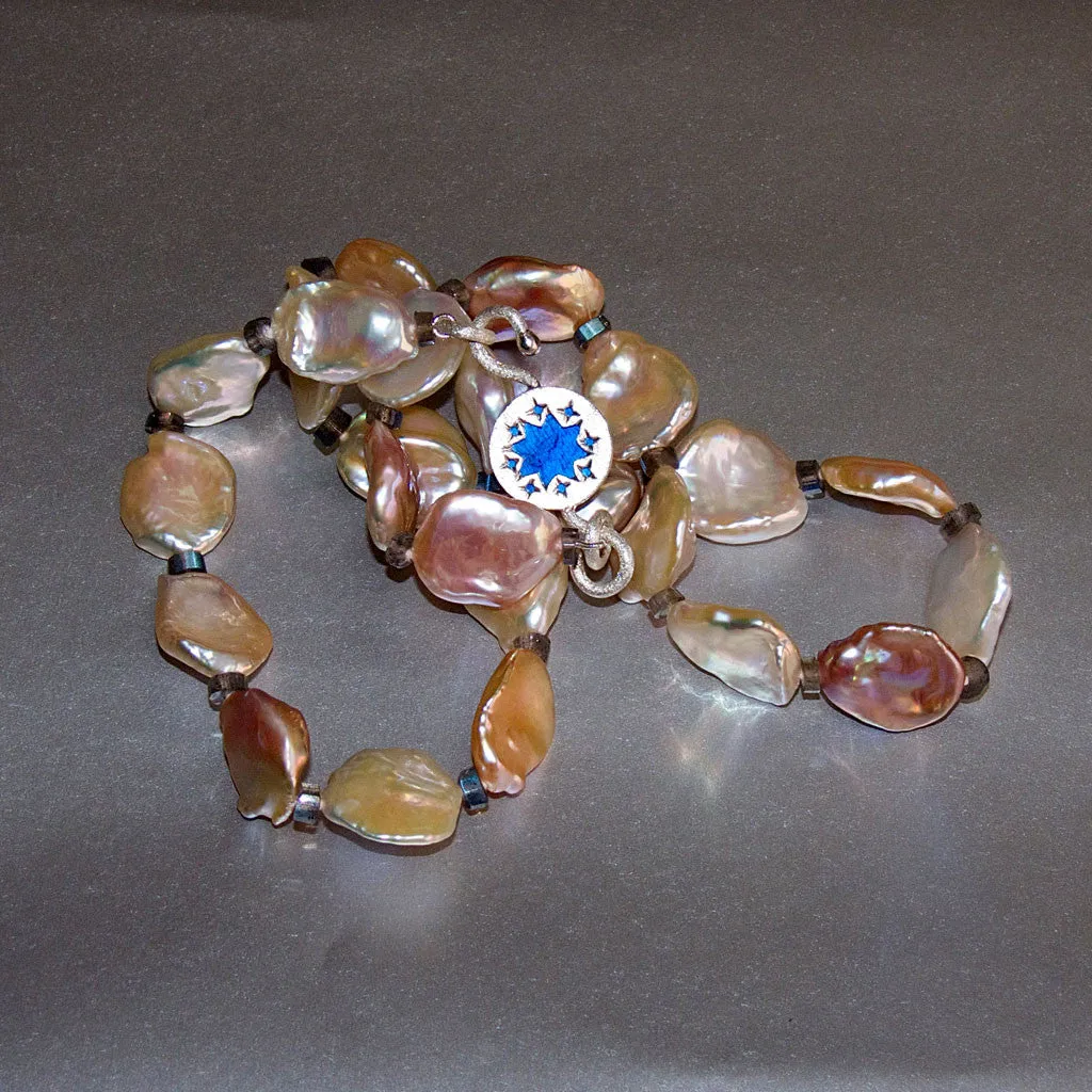 "Floating Petals" One of a Kind Golden-Pink Keshi Pearl & Labradorite Gemstone Necklace by Arpaia Lang