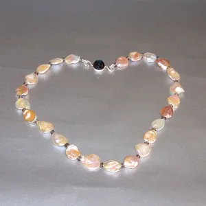 "Floating Petals" One of a Kind Golden-Pink Keshi Pearl & Labradorite Gemstone Necklace by Arpaia Lang