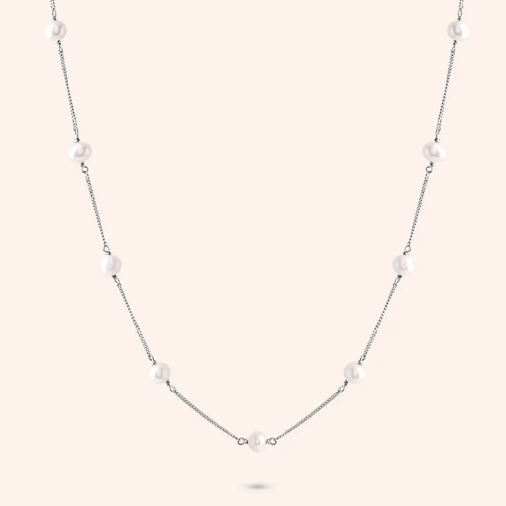 "Oceana" Sterling Silver Freshwater Pearl Station Necklace