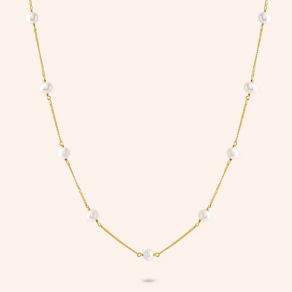 "Oceana" Sterling Silver Freshwater Pearl Station Necklace