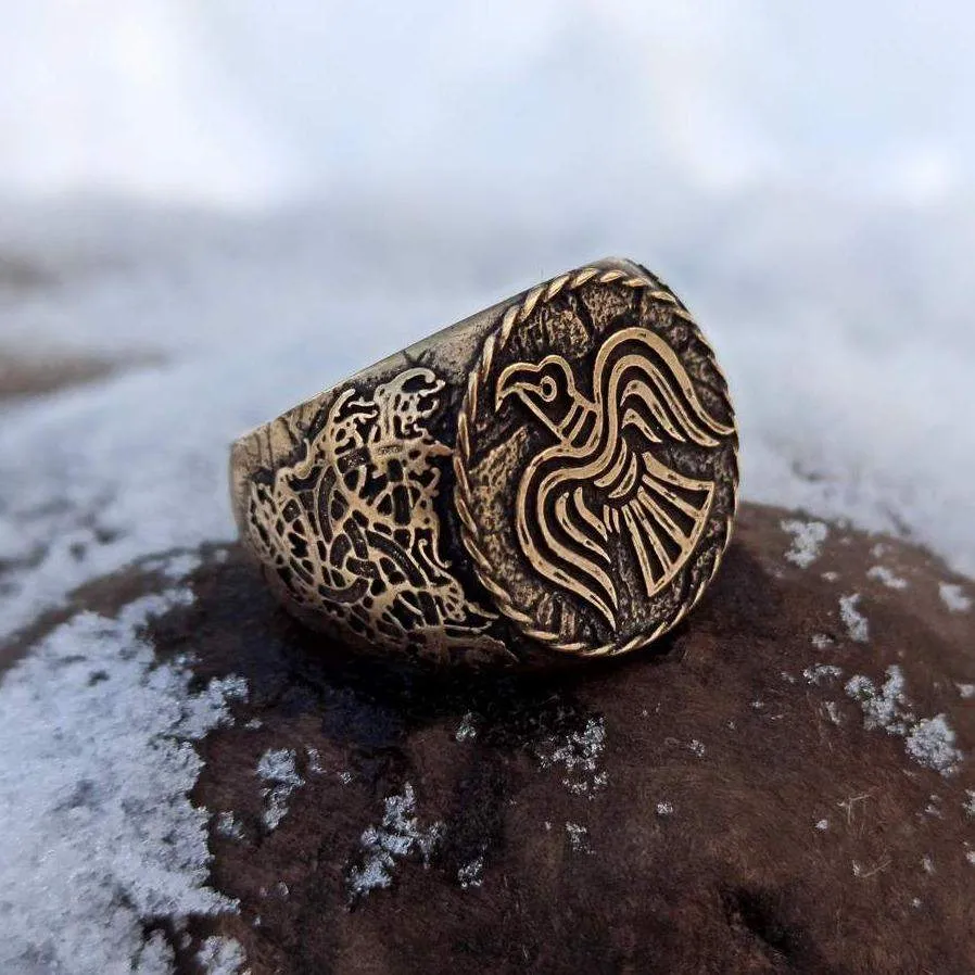Raven banner bronze ring