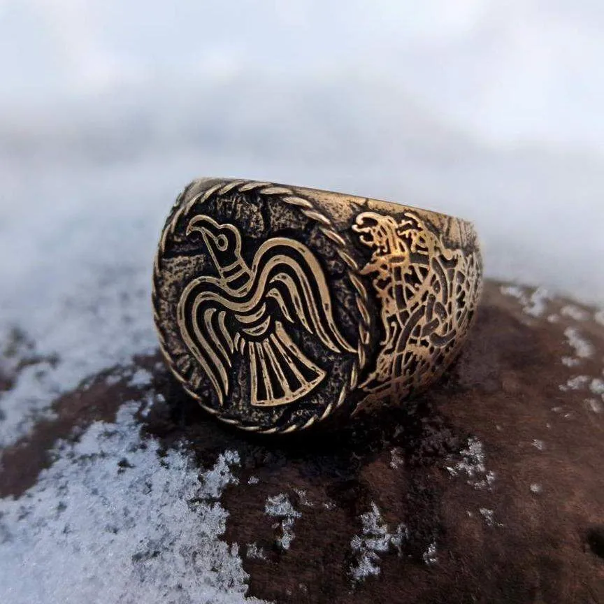 Raven banner bronze ring