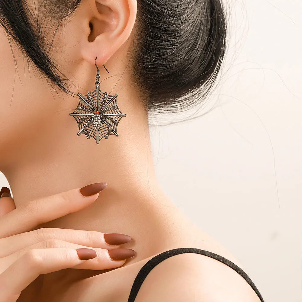 Red Cubic Zirconia & Black Spider Drop Earrings