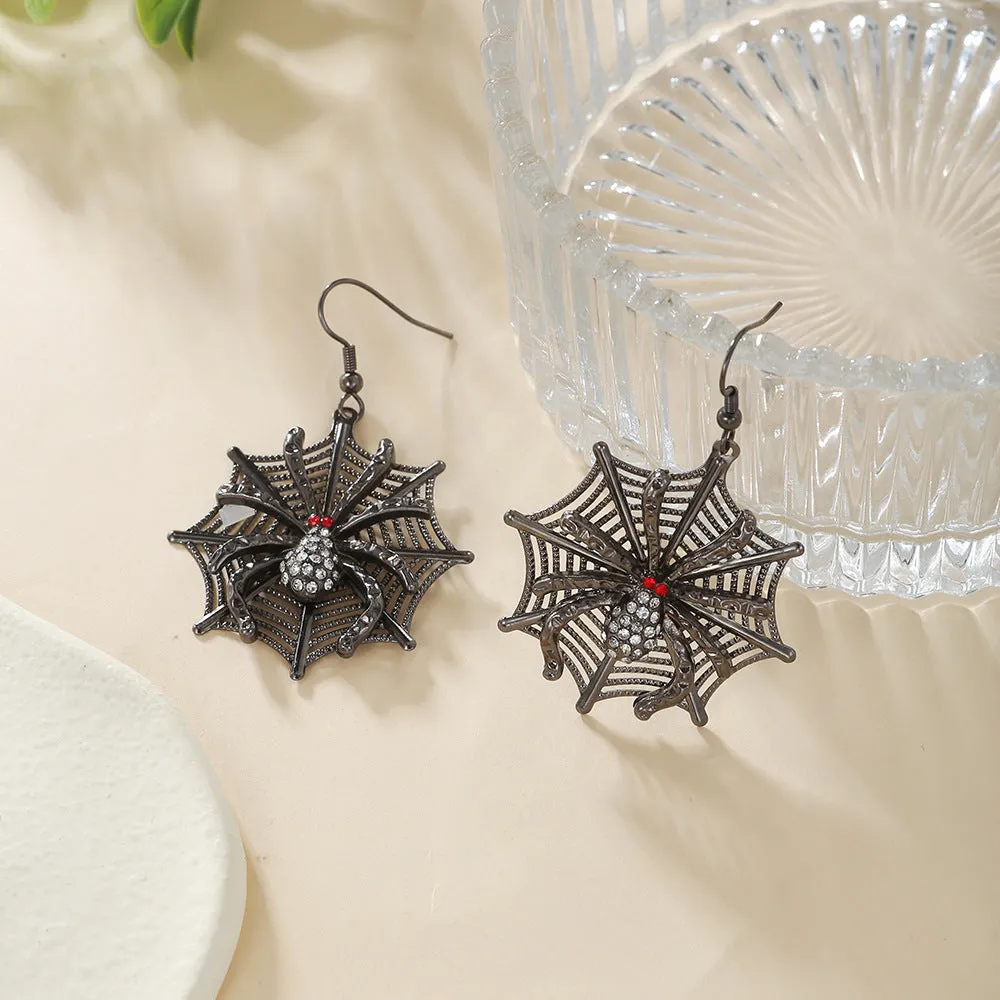 Red Cubic Zirconia & Black Spider Drop Earrings