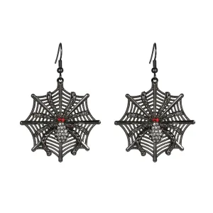 Red Cubic Zirconia & Black Spider Drop Earrings