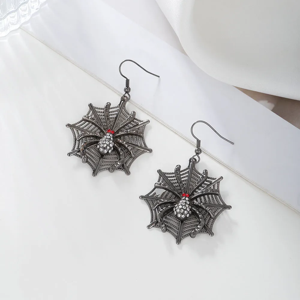 Red Cubic Zirconia & Black Spider Drop Earrings