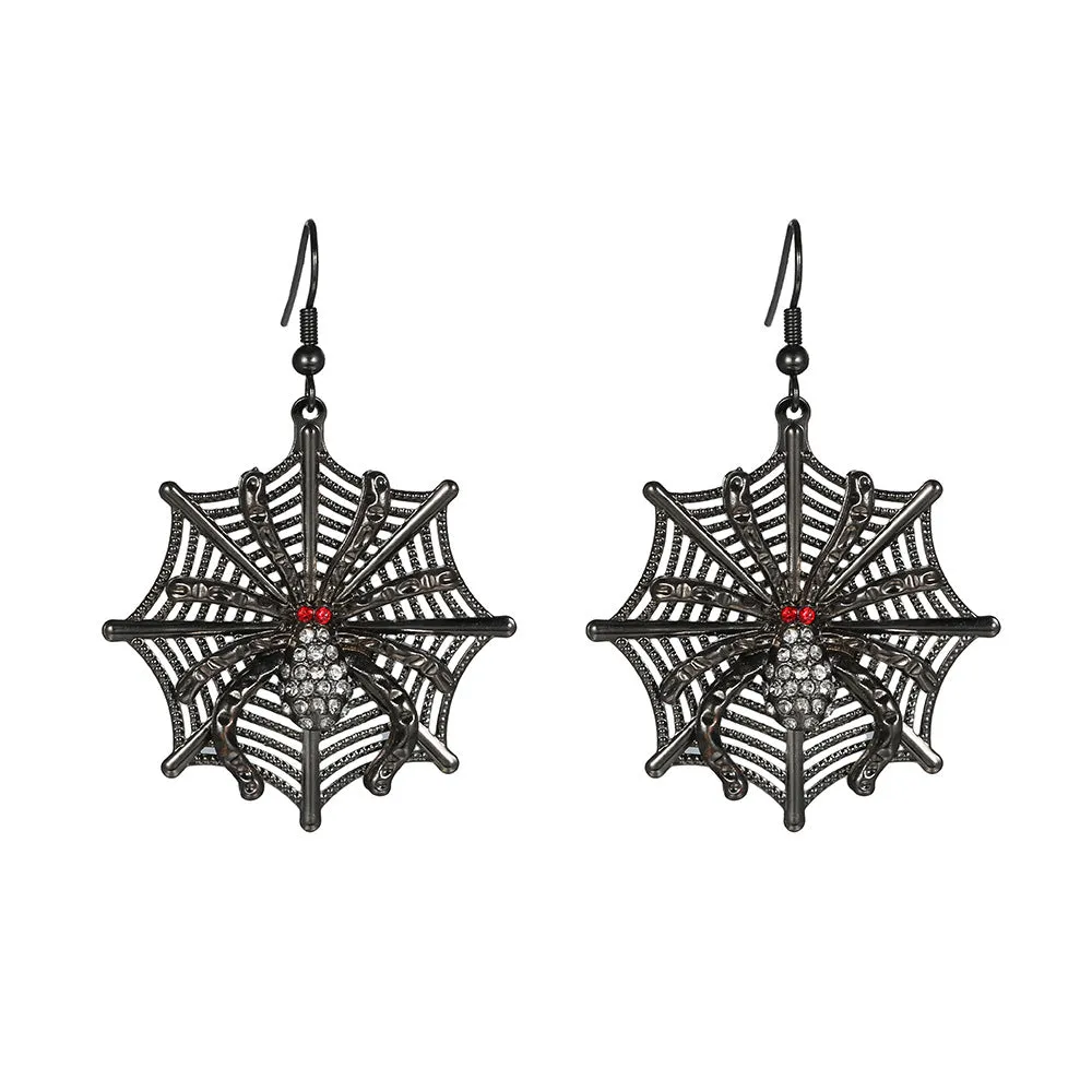 Red Cubic Zirconia & Black Spider Drop Earrings