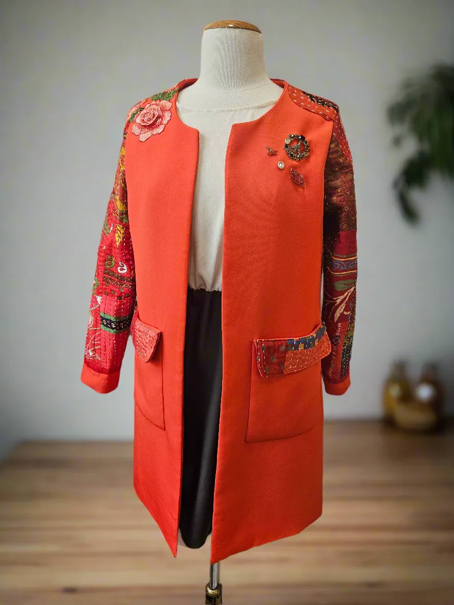 Red Hot 60's Midi Quilted Embellished Jacket