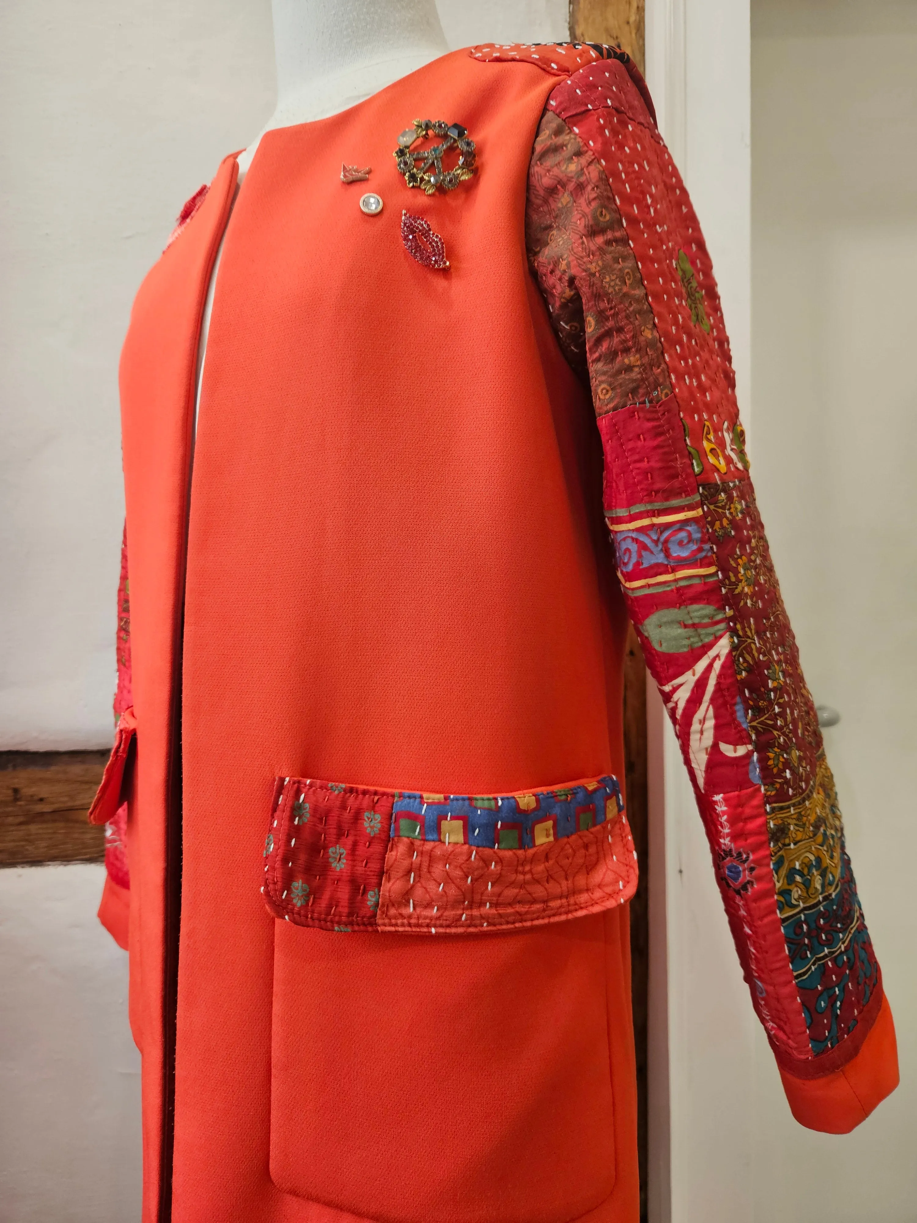 Red Hot 60's Midi Quilted Embellished Jacket