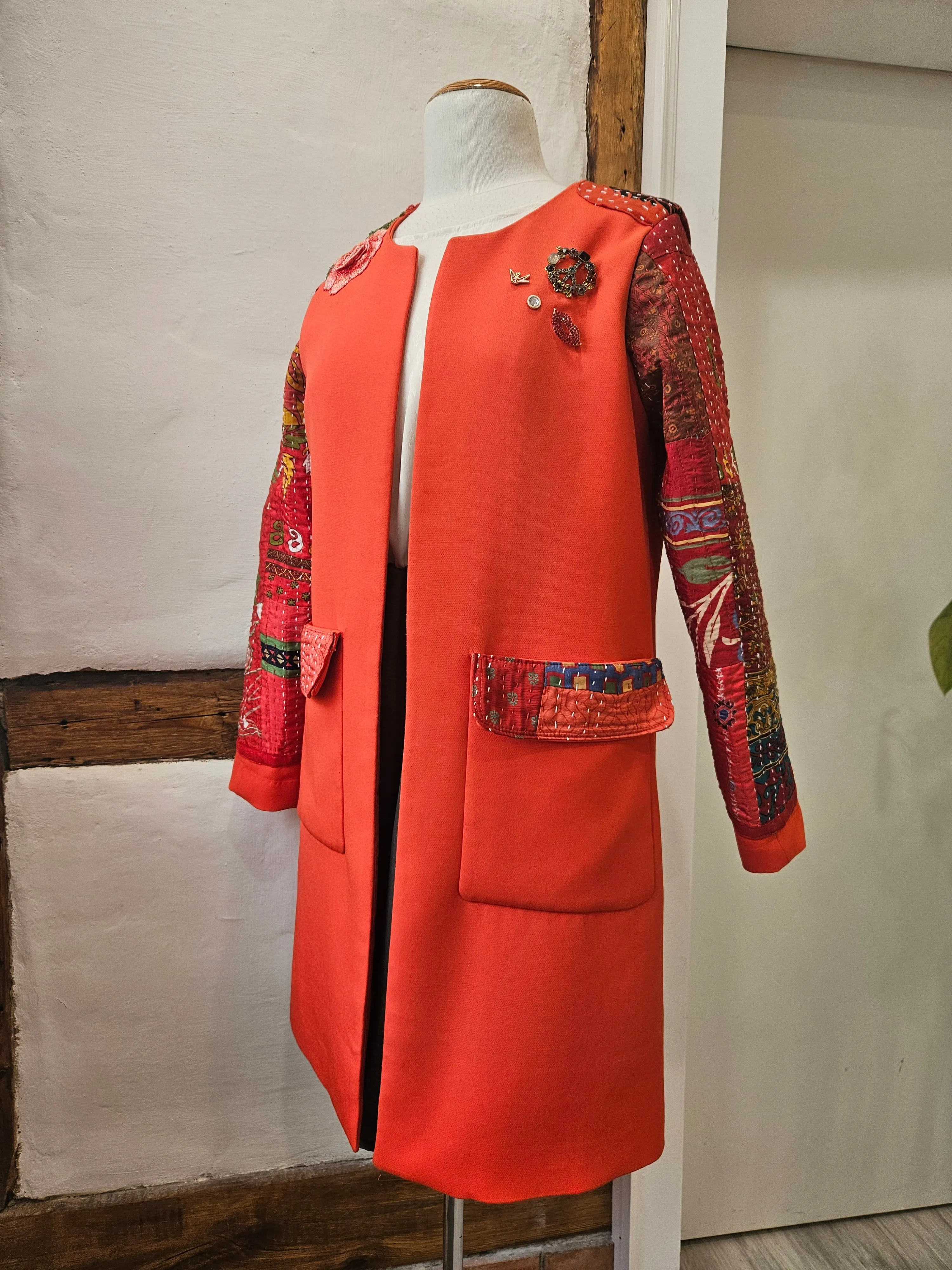 Red Hot 60's Midi Quilted Embellished Jacket