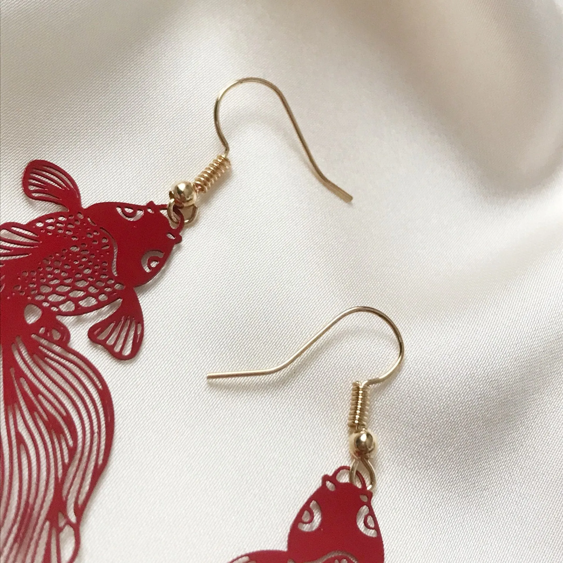 Red Koi Fish Drop Earrings - Koi Earrings, Red Drop Earrings, Red Jewellery, Koi Fish Jewellery, Novelty, Funky Jewellery,Dangle Earrings