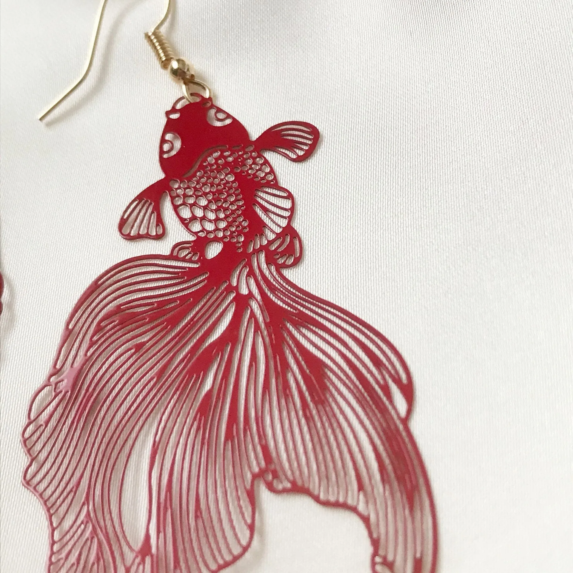 Red Koi Fish Drop Earrings - Koi Earrings, Red Drop Earrings, Red Jewellery, Koi Fish Jewellery, Novelty, Funky Jewellery,Dangle Earrings
