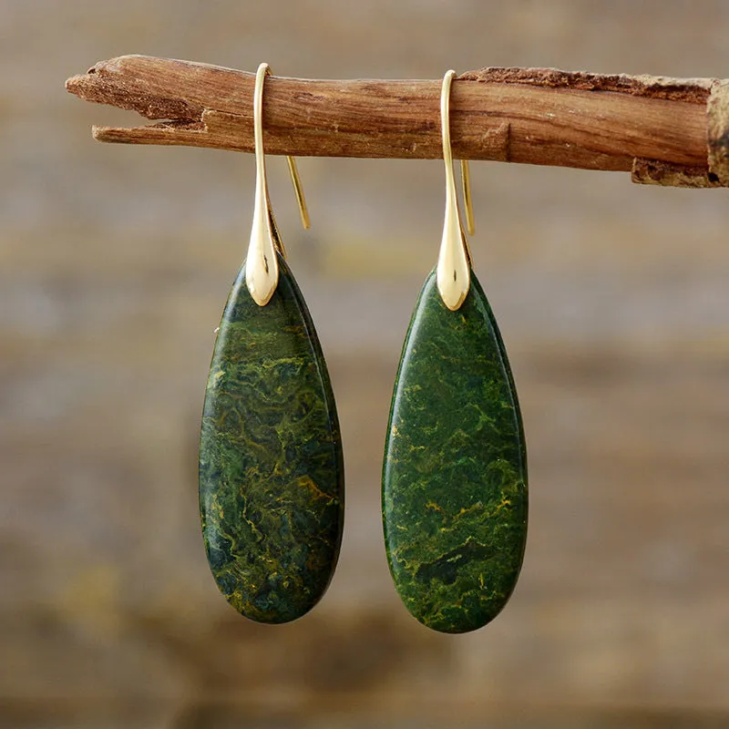 Red or Green Natural Stone Water Drop Earrings - Gold & Silver Finish