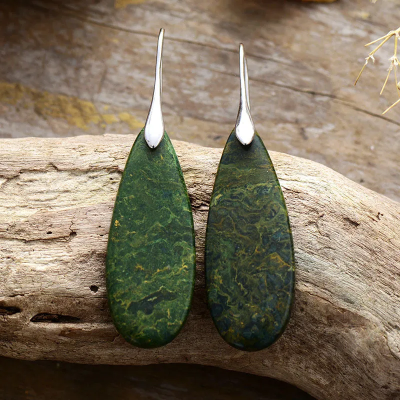 Red or Green Natural Stone Water Drop Earrings - Gold & Silver Finish