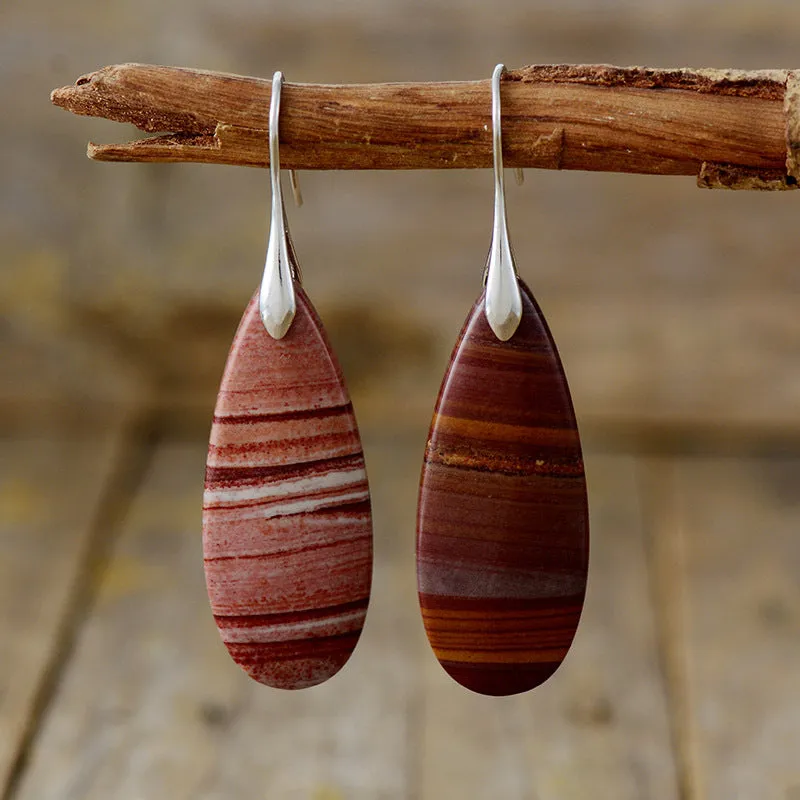 Red or Green Natural Stone Water Drop Earrings - Gold & Silver Finish