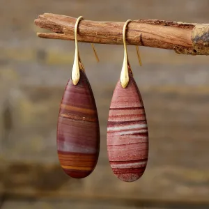 Red or Green Natural Stone Water Drop Earrings - Gold & Silver Finish
