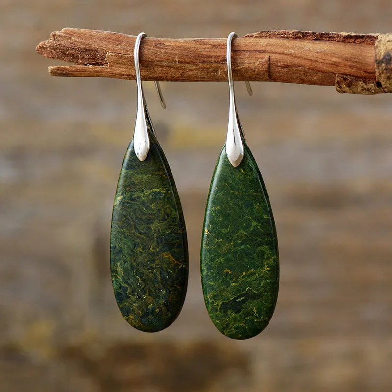 Red or Green Natural Stone Water Drop Earrings - Gold & Silver Finish