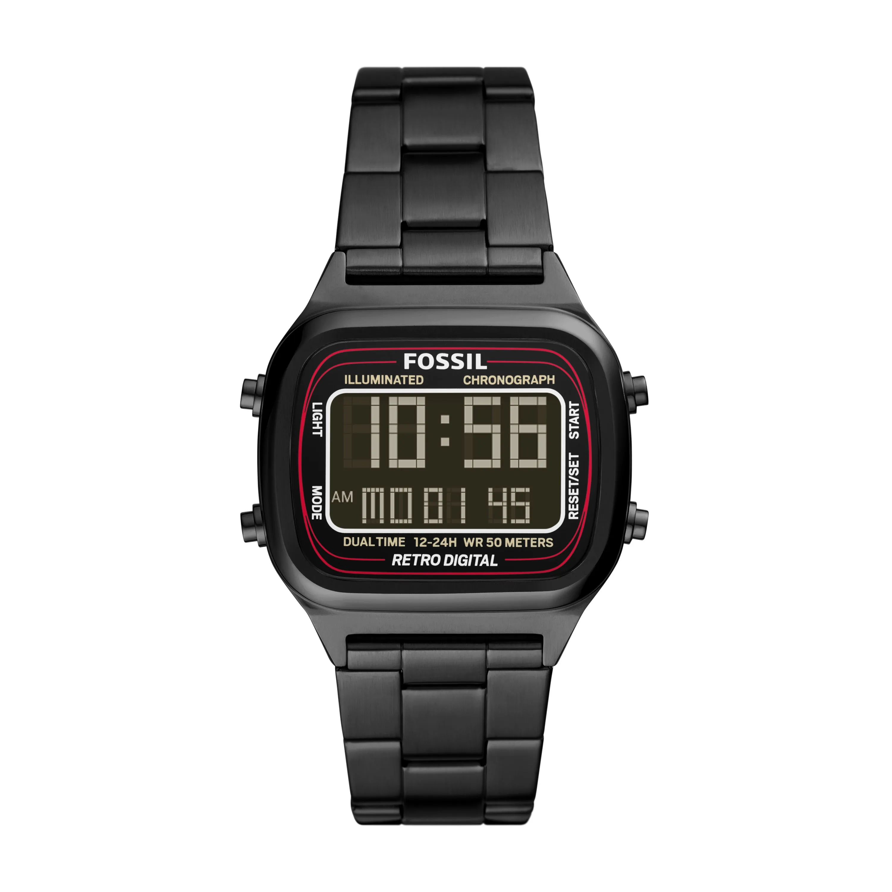 Retro Digital Black Stainless Steel Watch