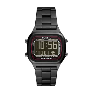 Retro Digital Black Stainless Steel Watch