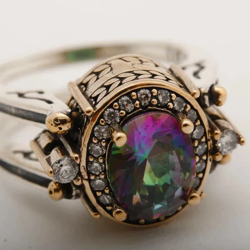 Retro Geometric Creative Round Zircon Two-tone Ring for Women Unique Design Exquisite Ladies Anniversary Gift Trendy Jewelry