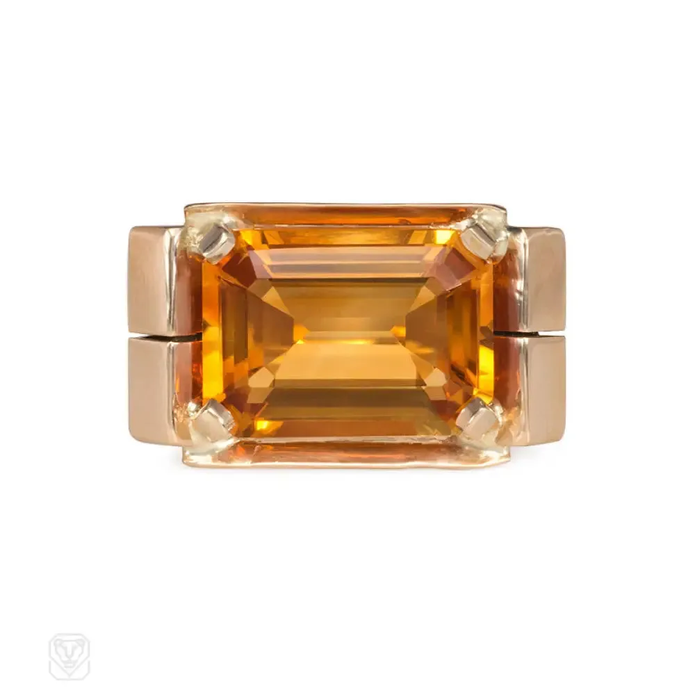 Retro gold and citrine cocktail ring
