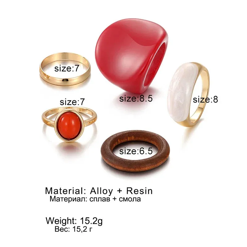 Retro Resin & Enamel Rings Set for Women