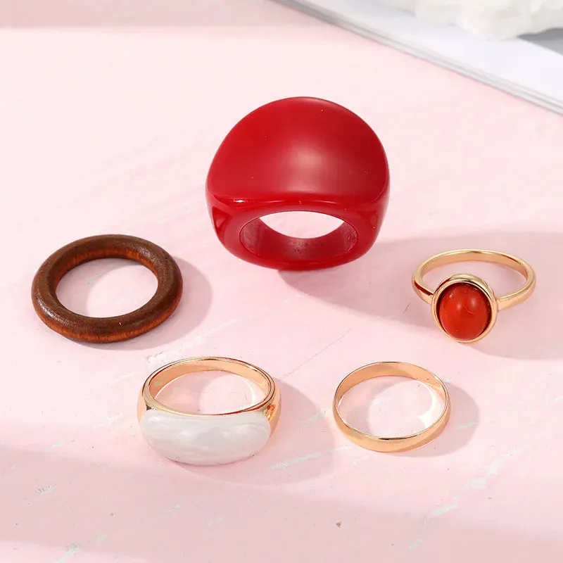 Retro Resin & Enamel Rings Set for Women