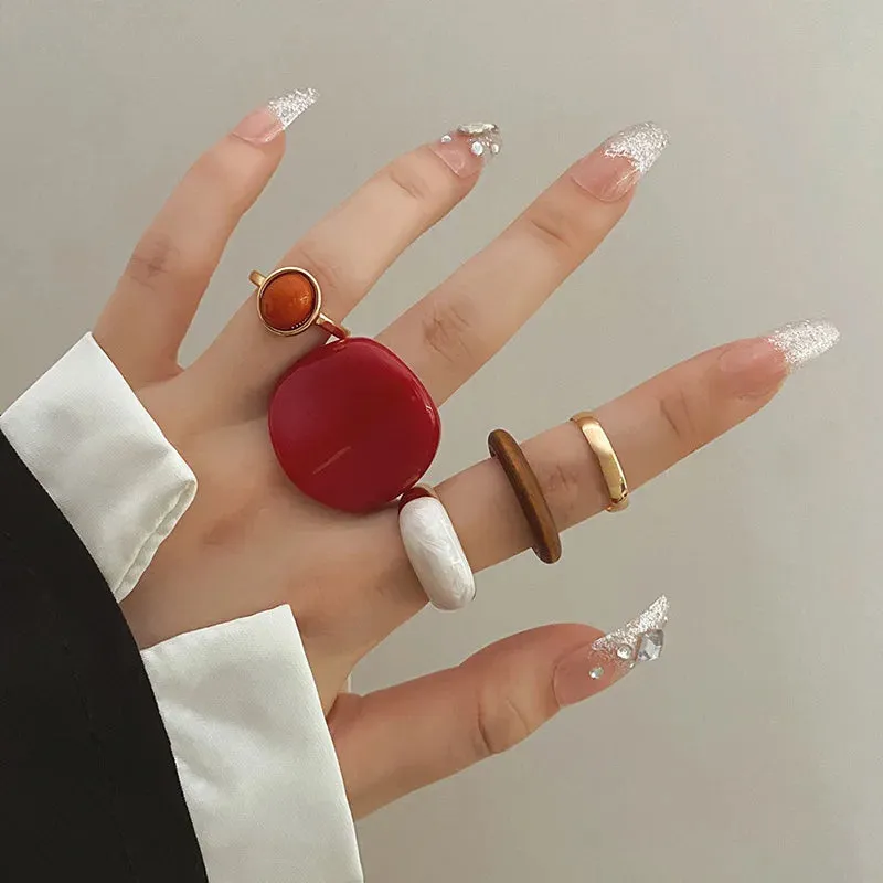 Retro Resin & Enamel Rings Set for Women
