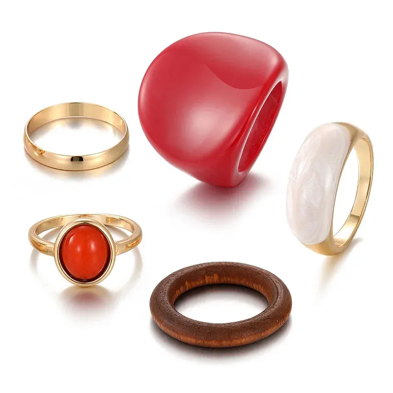 Retro Resin & Enamel Rings Set for Women