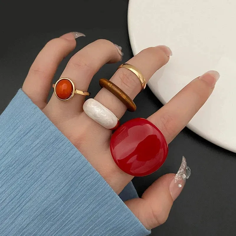 Retro Resin & Enamel Rings Set for Women