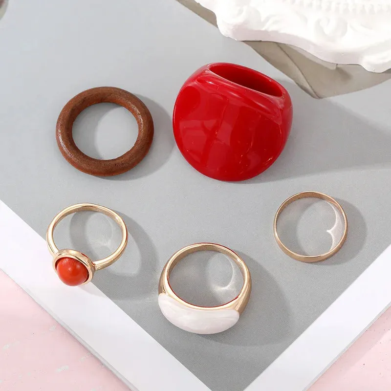 Retro Resin & Enamel Rings Set for Women