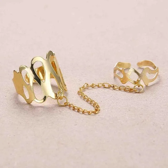 Rinhoo Adjustable Openwork Striped Flower Heart Shaped Geometric Open Ring Stainless Steel Ladies Party Jewelry Rings