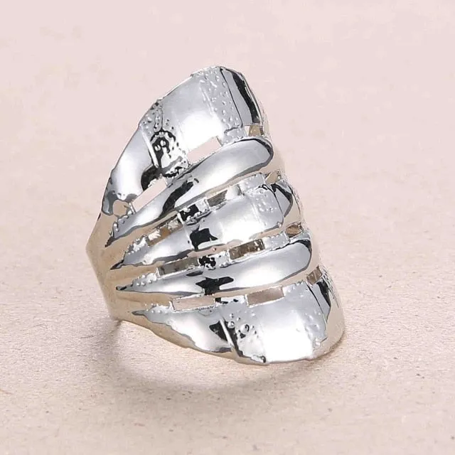 Rinhoo Adjustable Openwork Striped Flower Heart Shaped Geometric Open Ring Stainless Steel Ladies Party Jewelry Rings